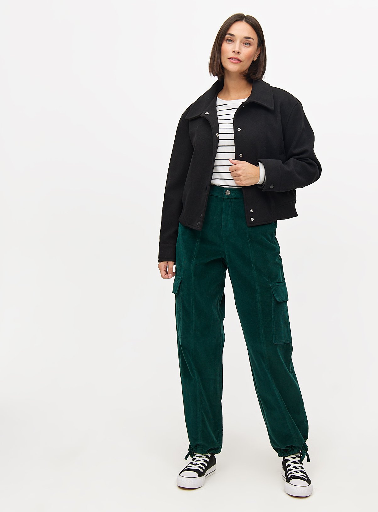 Dark Green Corduroy Cuffed Cargo Trousers  10 - Image 3 thumbnail